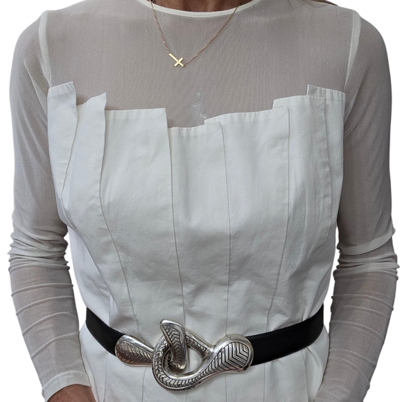 Anne Fontaine Sheer Pleated Corset-Style Blouse – Ivory Mesh Top Size 40 - Picture 8 of 11